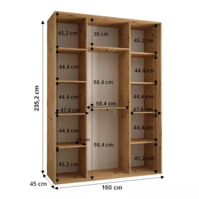 Šatní skříň ASIRI 8 - 160/45 cm, bílá / černá / stříbrná