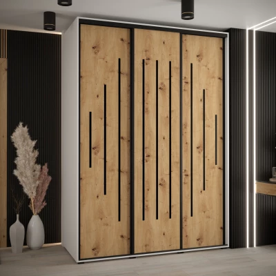 Šatní skříň ASIRI 12 - 170/60 cm, bílá / dub artisan / černá