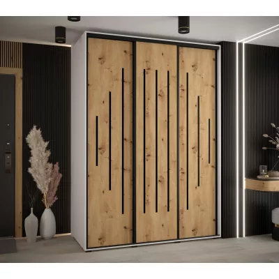 Šatní skříň ASIRI 12 - 170/60 cm, bílá / dub artisan / černá