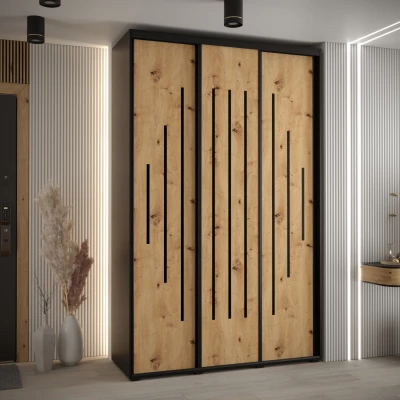 Šatní skříň ASIRI 12 - 160/60 cm, černá / dub artisan / černá