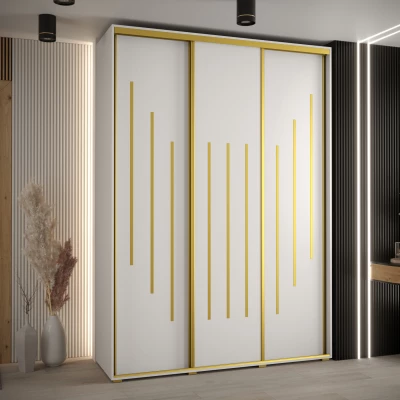 Šatní skříň ASIRI 8 - 170/60 cm, bílá / zlatá
