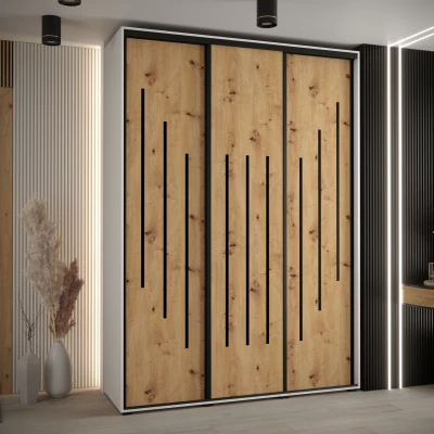 Šatní skříň ASIRI 8 - 170/45 cm, bílá / dub artisan / černá