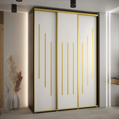 Šatní skříň ASIRI 8 - 180/60 cm, černá / bílá / zlatá