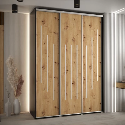 Šatní skříň ASIRI 8 - 180/60 cm, černá / dub artisan / stříbrná