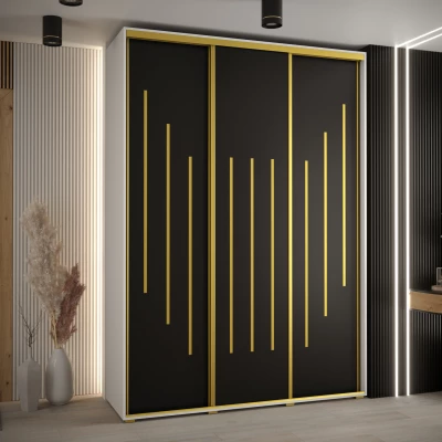 Šatní skříň ASIRI 8 - 180/60 cm, bílá / černá / zlatá