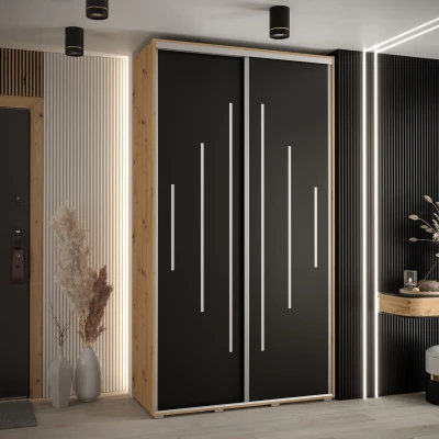 Šatní skříň ASIRI 12 - 140/60 cm, dub artisan / černá / stříbrná