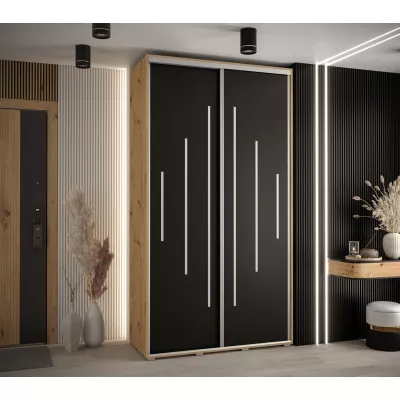 Šatní skříň ASIRI 12 - 140/60 cm, dub artisan / černá / stříbrná