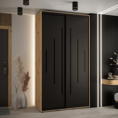 Šatní skříň ASIRI 12 - 140/60 cm, dub artisan / černá / černá