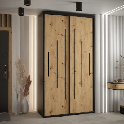 Šatní skříň ASIRI 12 - 140/60 cm, černá / dub artisan / černá