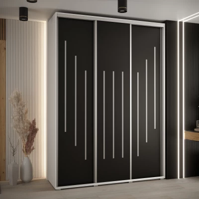 Šatní skříň ASIRI 8 - 180/45 cm, bílá / černá / stříbrná