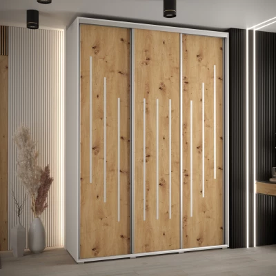 Šatní skříň ASIRI 8 - 180/45 cm, bílá / dub artisan / stříbrná