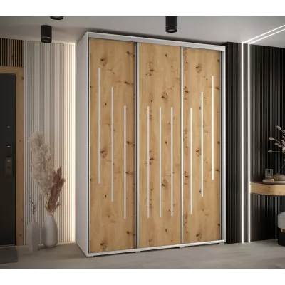 Šatní skříň ASIRI 8 - 180/45 cm, bílá / dub artisan / stříbrná