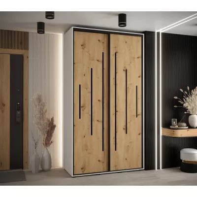 Šatní skříň ASIRI 12 - 140/60 cm, bílá / dub artisan / černá