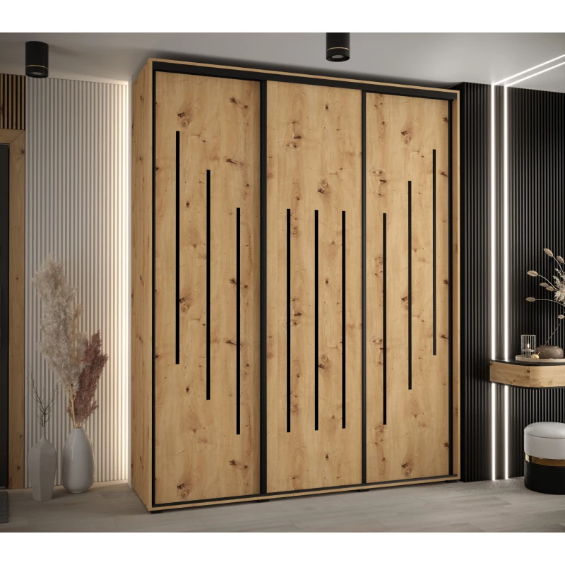 Šatní skříň ASIRI 8 - 190/60 cm, dub artisan / černá