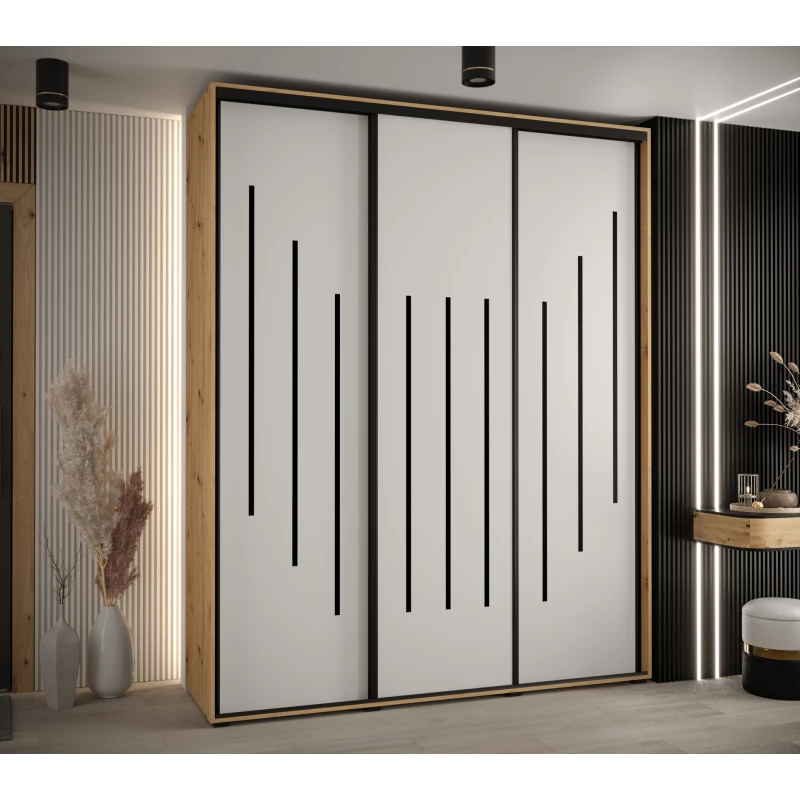 Šatní skříň ASIRI 8 - 190/60 cm, dub artisan / bílá / černá