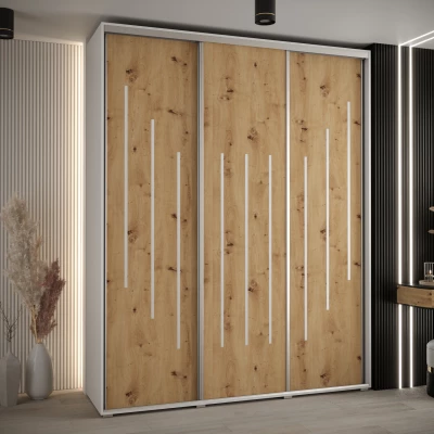 Šatní skříň ASIRI 8 - 190/45 cm, bílá / dub artisan / stříbrná