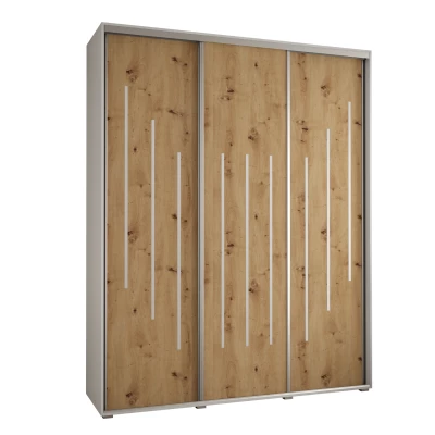 Šatní skříň ASIRI 8 - 190/45 cm, bílá / dub artisan / stříbrná