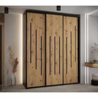 Šatní skříň ASIRI 8 - 200/60 cm, černá / dub artisan / černá