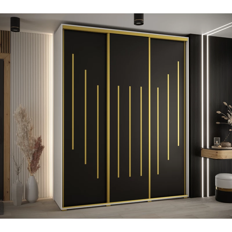 Šatní skříň ASIRI 8 - 200/60 cm, bílá / černá / zlatá