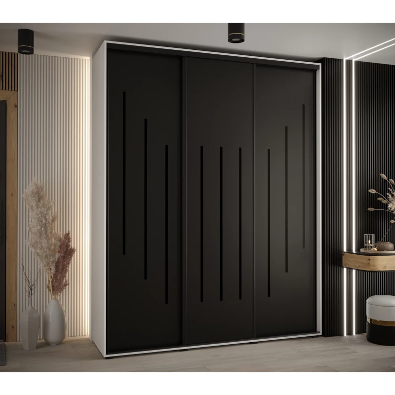 Šatní skříň ASIRI 8 - 200/60 cm, bílá / černá / černá