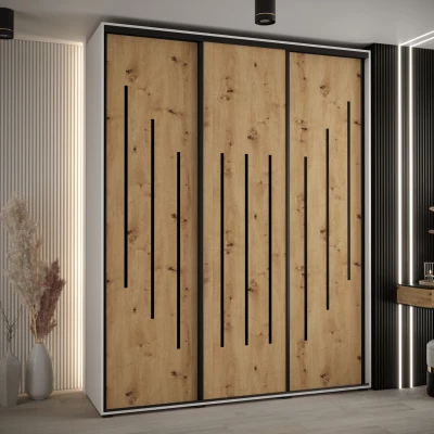 Šatní skříň ASIRI 8 - 200/60 cm, bílá / dub artisan / černá