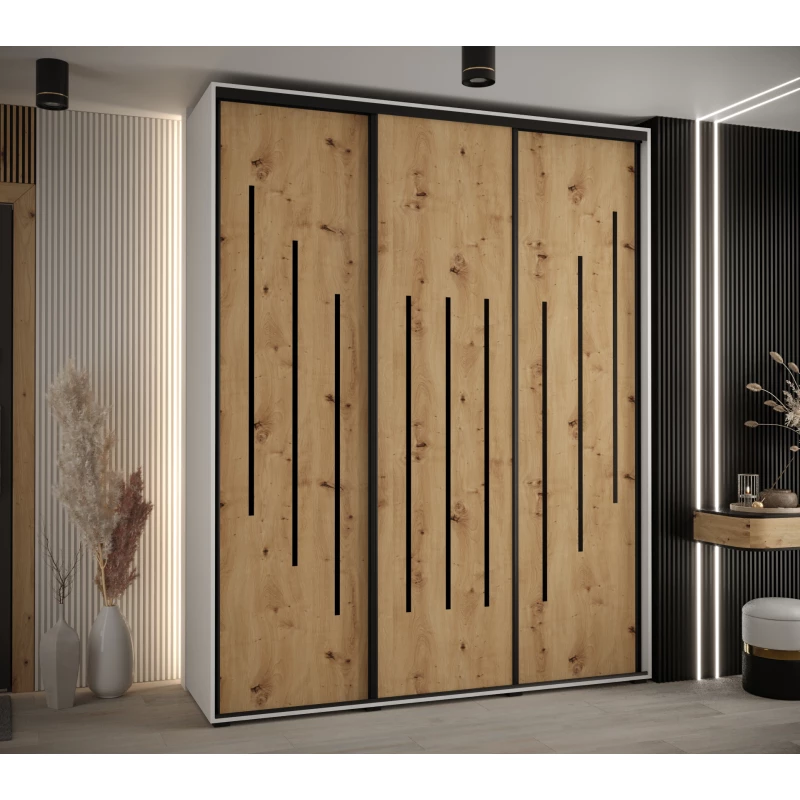 Šatní skříň ASIRI 8 - 200/60 cm, bílá / dub artisan / černá
