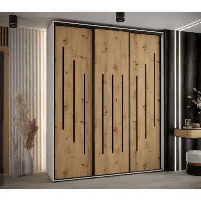 Šatní skříň ASIRI 8 - 200/60 cm, bílá / dub artisan / černá