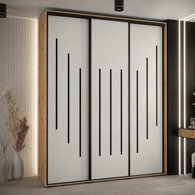 Šatní skříň ASIRI 8 - 200/45 cm, dub artisan / bílá / černá