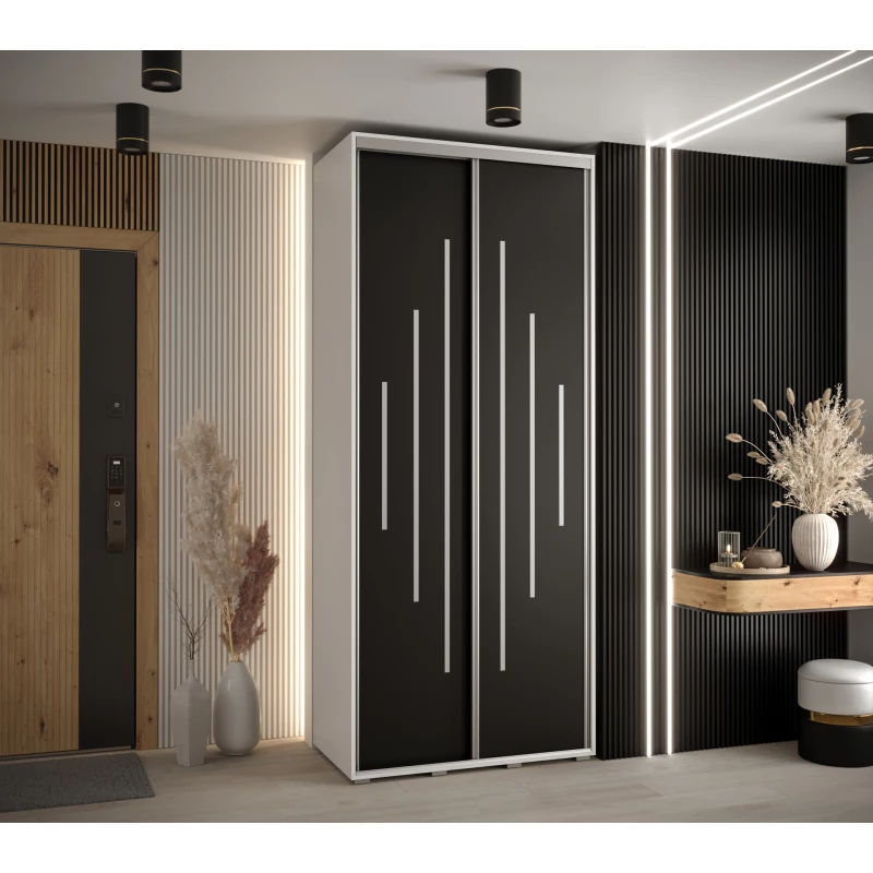 Šatní skříň ASIRI 12 - 120/60 cm, bílá / černá / stříbrná