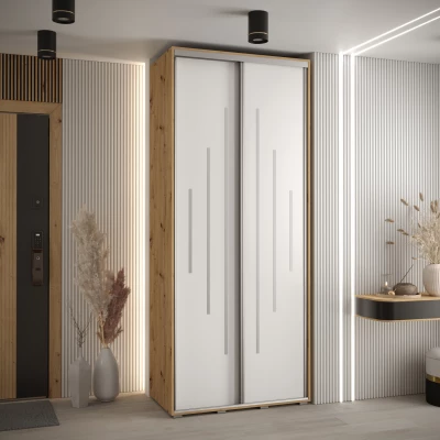 Šatní skříň ASIRI 12 - 110/60 cm, dub artisan / bílá / stříbrná