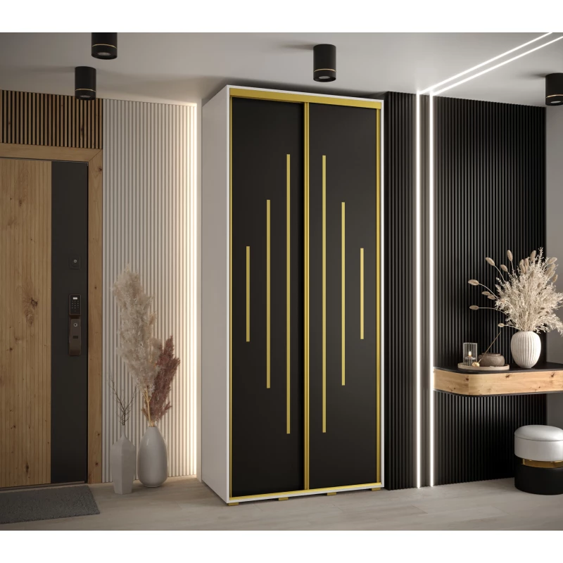 Šatní skříň ASIRI 12 - 110/60 cm, bílá / černá / zlatá