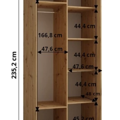 Šatní skříň ASIRI 12 - 100/60 cm, bílá / černá / stříbrná