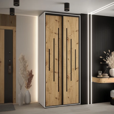 Šatní skříň ASIRI 12 - 100/60 cm, bílá / dub artisan / černá