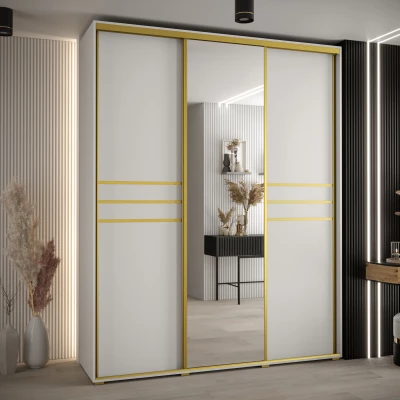 Šatní skříň ASIRI 11 - 200/60 cm, bílá / zlatá