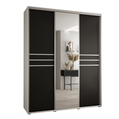 Šatní skříň ASIRI 11 - 200/60 cm, bílá / černá / stříbrná