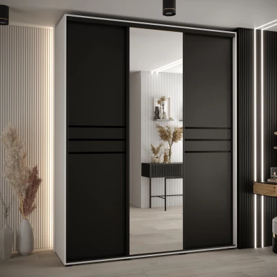 Šatní skříň ASIRI 11 - 200/60 cm, bílá / černá / černá