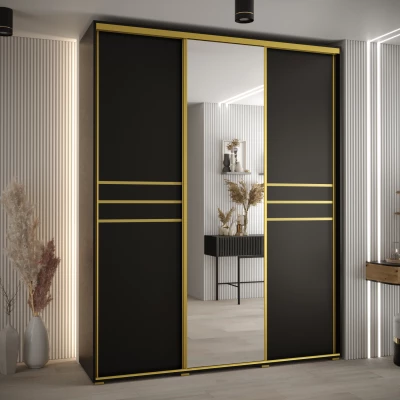 Šatní skříň ASIRI 11 - 190/60 cm, černá / zlatá