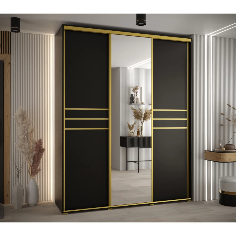 Šatní skříň ASIRI 11 - 190/60 cm, černá / zlatá