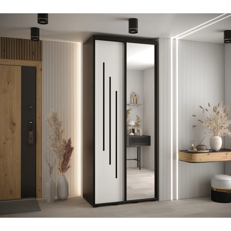 Šatní skříň ASIRI 9 - 100/60 cm, černá / bílá / černá