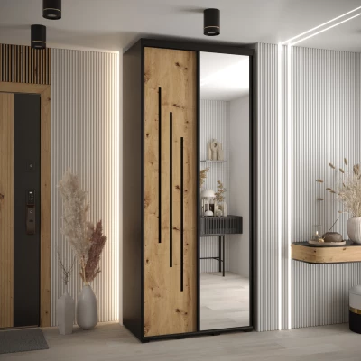 Šatní skříň ASIRI 9 - 100/60 cm, černá / dub artisan / černá