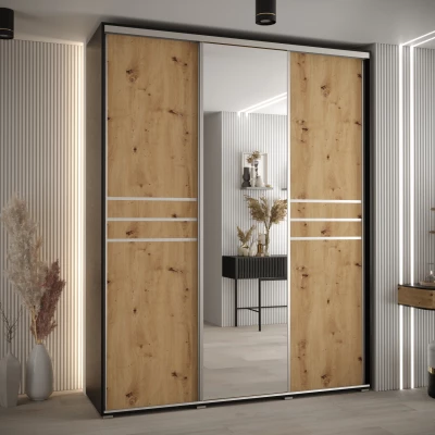 Šatní skříň ASIRI 11 - 190/60 cm, černá / dub artisan / stříbrná