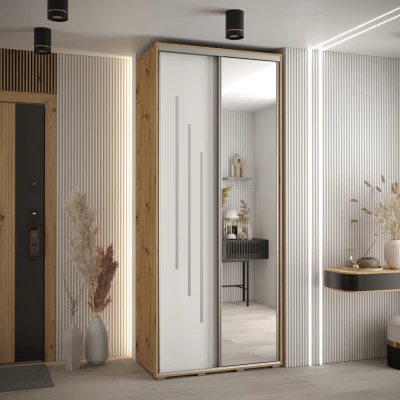 Šatní skříň ASIRI 9 - 100/45 cm, dub artisan / bílá / stříbrná