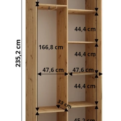 Šatní skříň ASIRI 9 - 100/45 cm, dub artisan / bílá / stříbrná