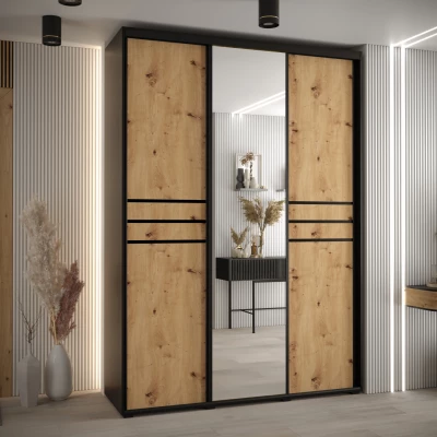 Šatní skříň ASIRI 11 - 180/60 cm, černá / dub artisan / černá