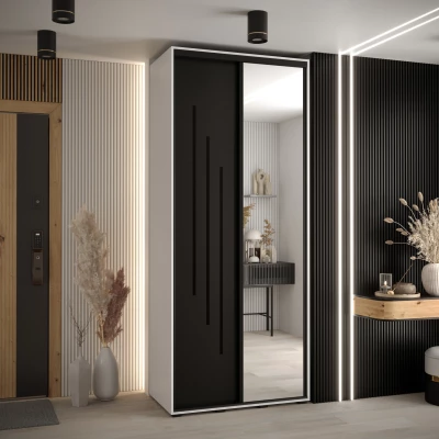 Šatní skříň ASIRI 9 - 110/60 cm, bílá / černá / černá