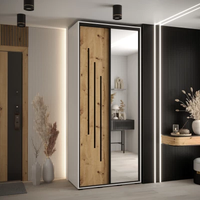 Šatní skříň ASIRI 9 - 110/60 cm, bílá / dub artisan / černá