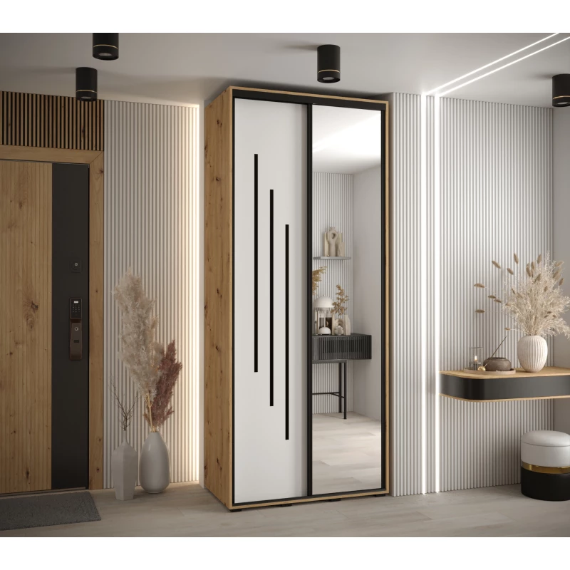 Šatní skříň ASIRI 9 - 110/45 cm, dub artisan / bílá / černá