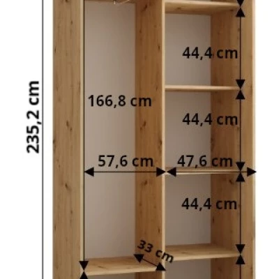 Šatní skříň ASIRI 9 - 110/45 cm, dub artisan / bílá / stříbrná