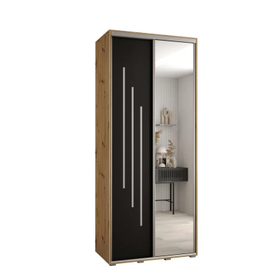 Šatní skříň ASIRI 9 - 120/60 cm, dub artisan / černá / stříbrná
