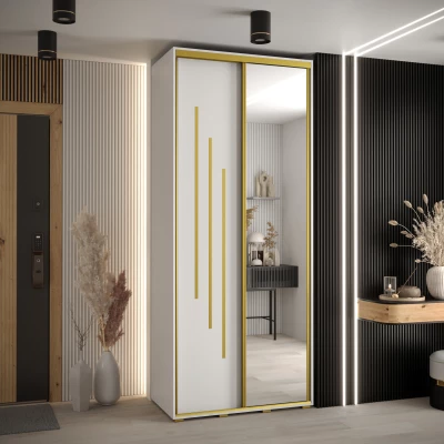 Šatní skříň ASIRI 9 - 120/60 cm, bílá / zlatá